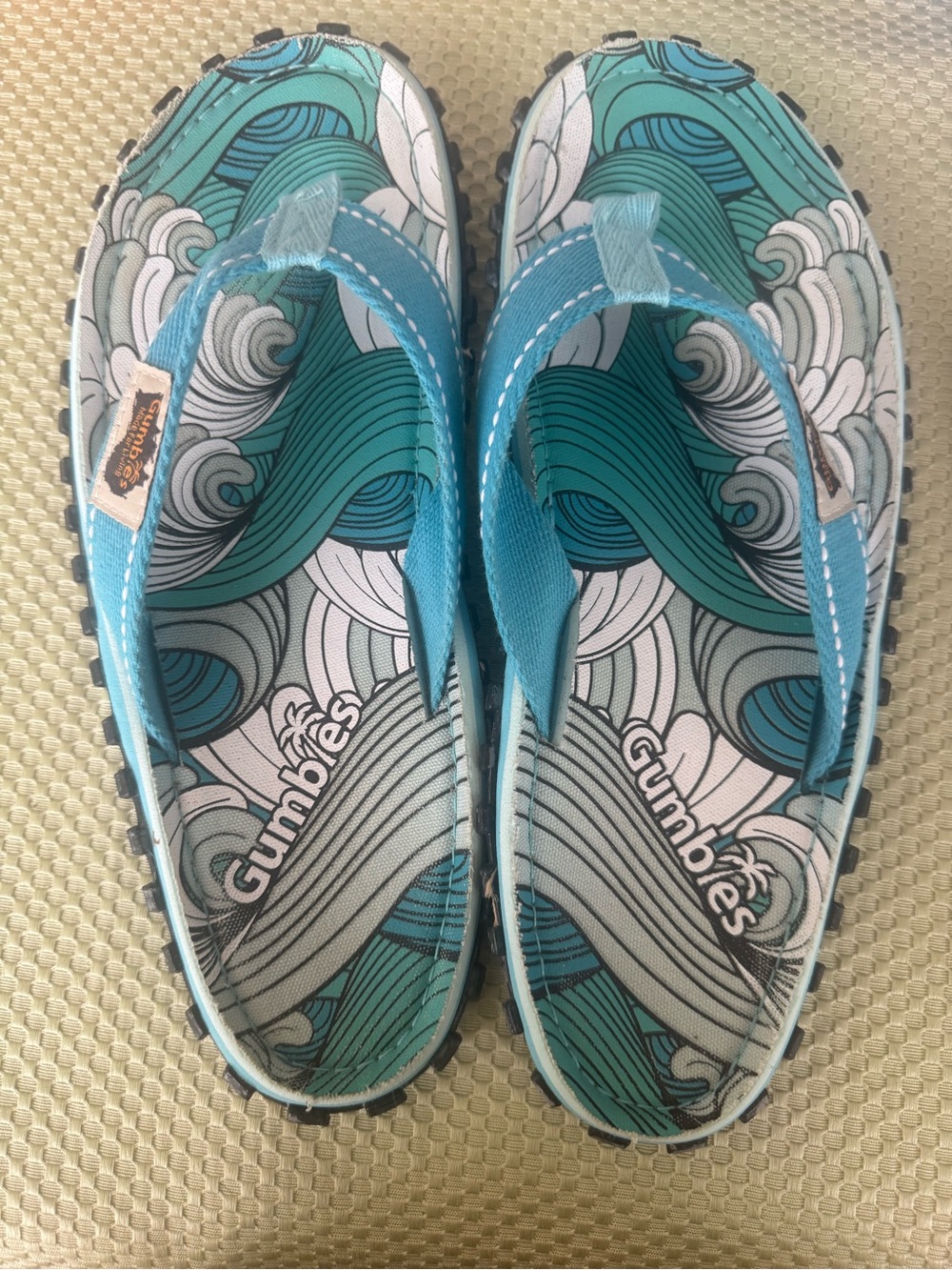 Gumbies Teal Ocean Wave Islander Men’s 8/9 Flip Flops NWOT